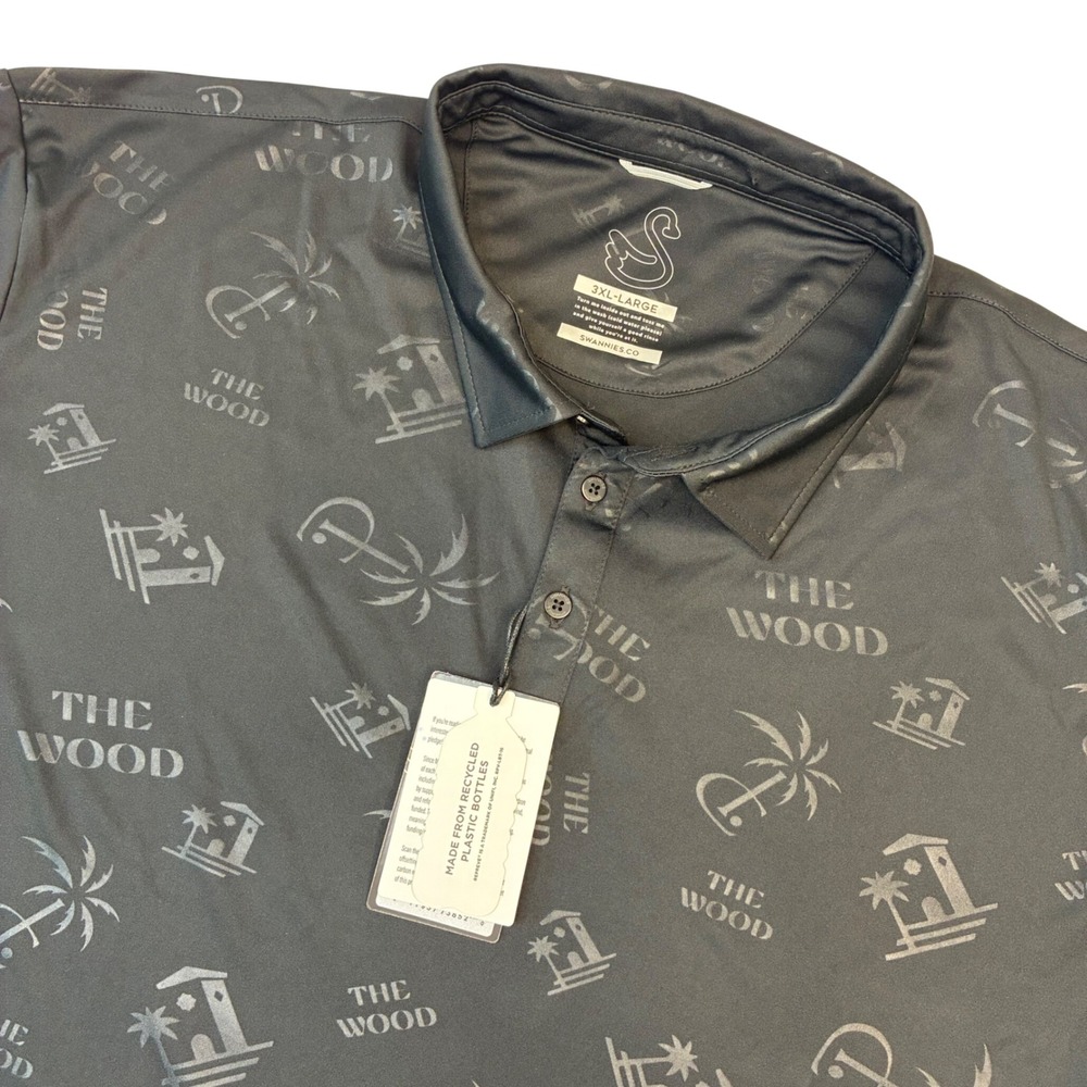 Swannies Embossed Polo Mens 3XL Black The Wood Tropical Golf Performance NWT